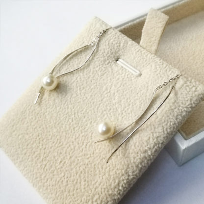 Silver Curly threader earrings with lustrous round white freshwater pearls - Image 3