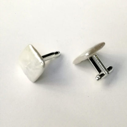 Silvery cufflinks with lustrous white and grey square nucleated freshwater pearls - Image 7
